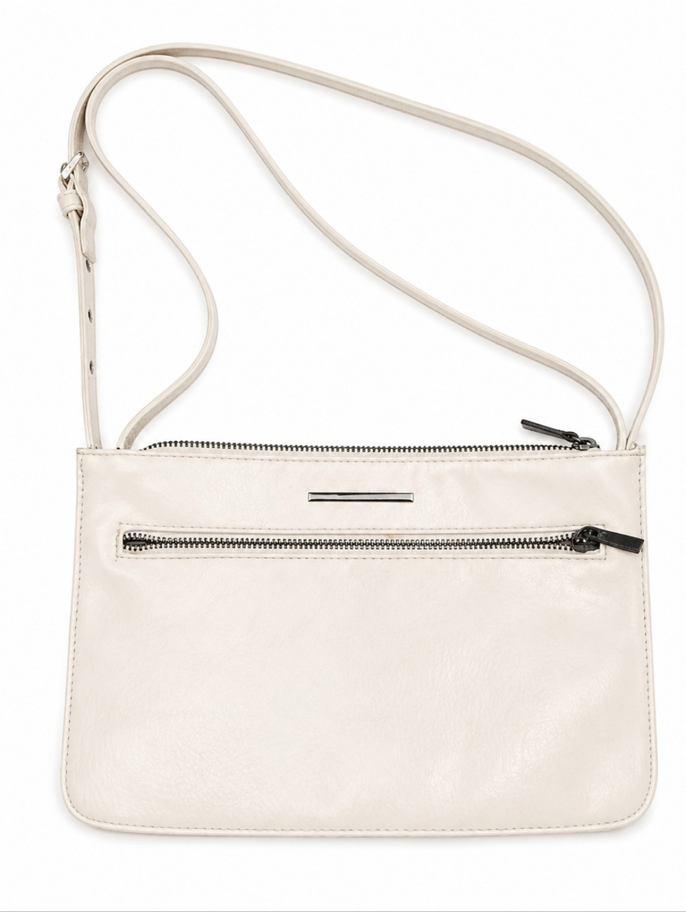 Matt & Nat ($125) Vegan Leather Slim Crossbody Bag Cream Beige Double Zip